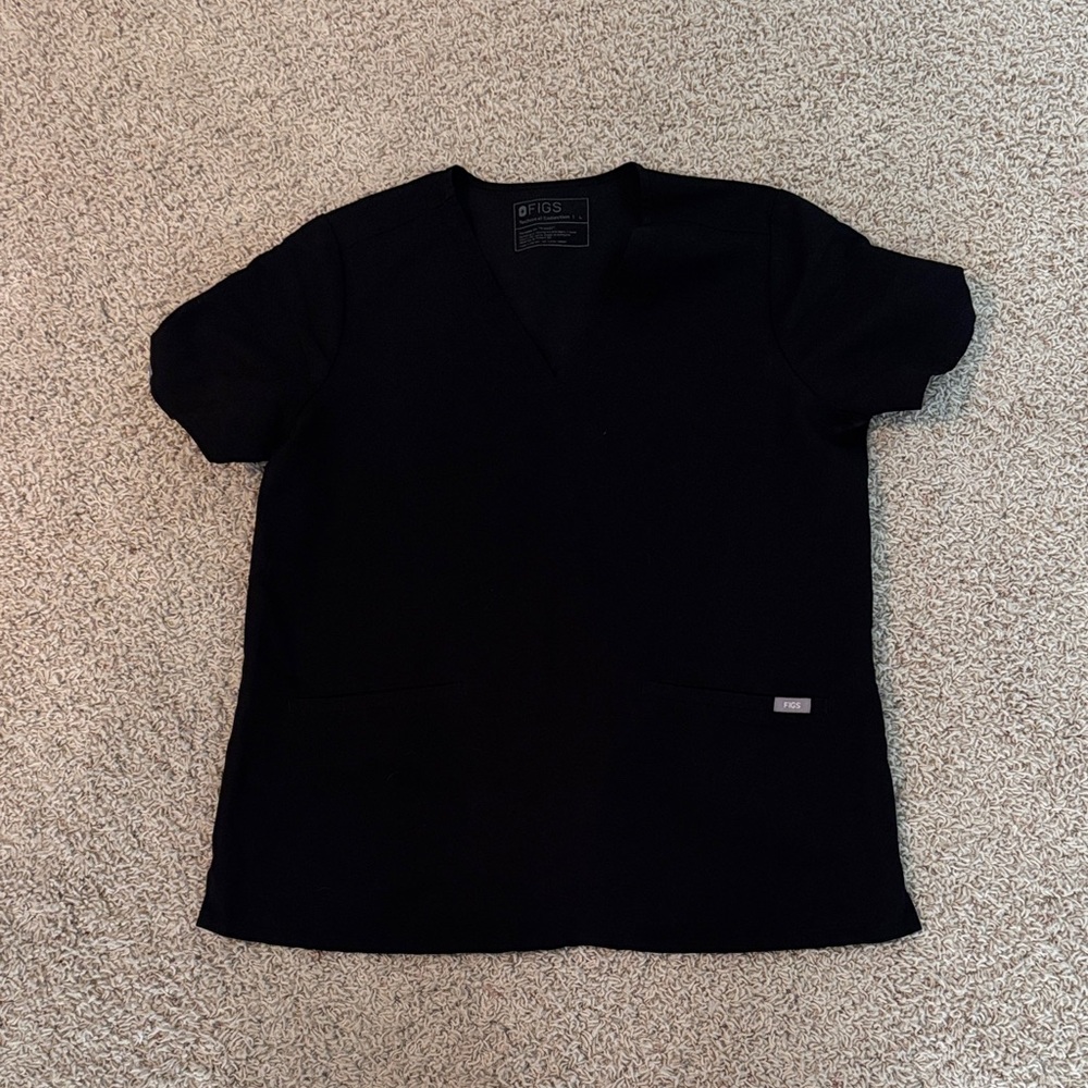 Figs Black V-Neck Scrub Top